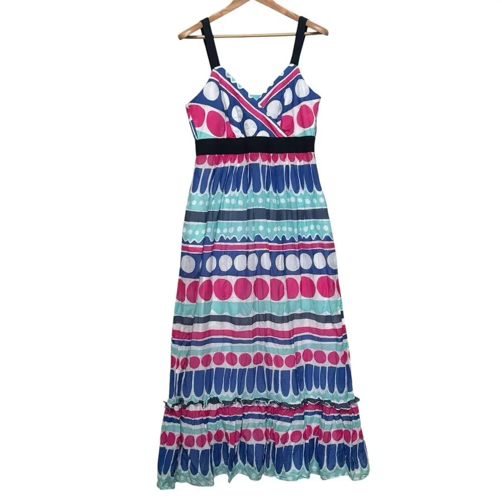 Vineyard Vines Dress Women’s 12 Colorful Silk Blend Stripe Maxi Pockets Tiered